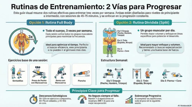 Tabla de ejercicios de gimnasio en PDF gratis (rutinas semanales